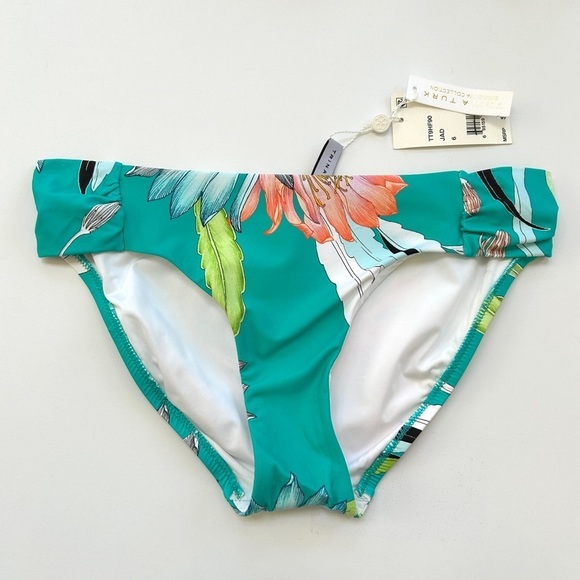 NWT Trina Turk Shirred Side Hipster Bikini Bottoms in Jade, Size 6 - Picture 3 of 10